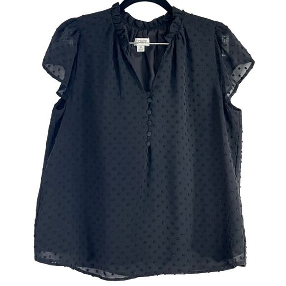J.Crew Black Button V-Neck Lined Sheer Raised Dot Cap Sleeve Blouse Reg Size S - Picture 1 of 1